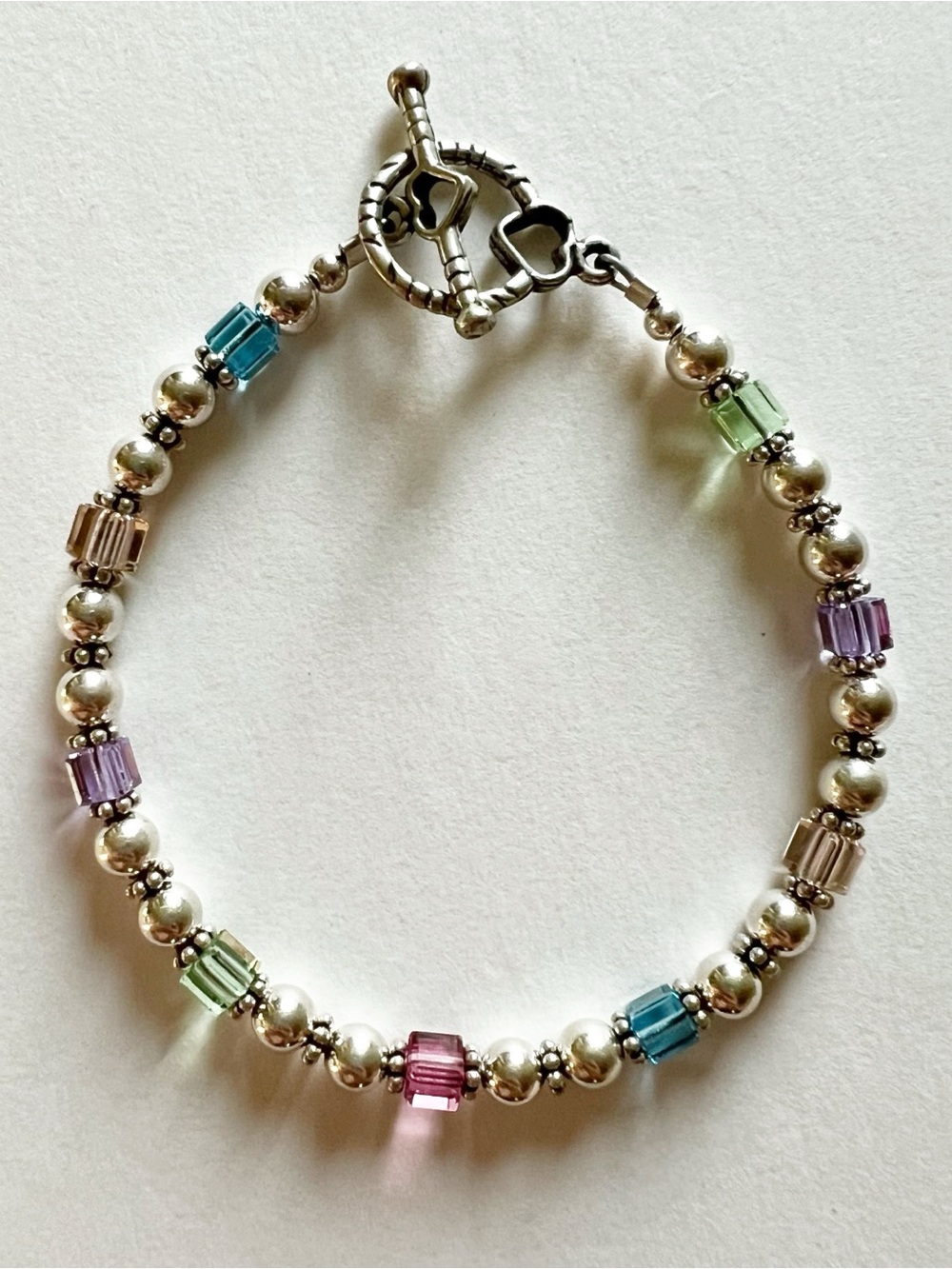 Handmade Sterling Silver and Swarovski Crystal Bracelet Size 7.5”
